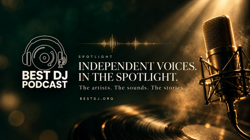 Best DJ artist promotion services: emerald-and-gold microphone and vinyl artwork.
